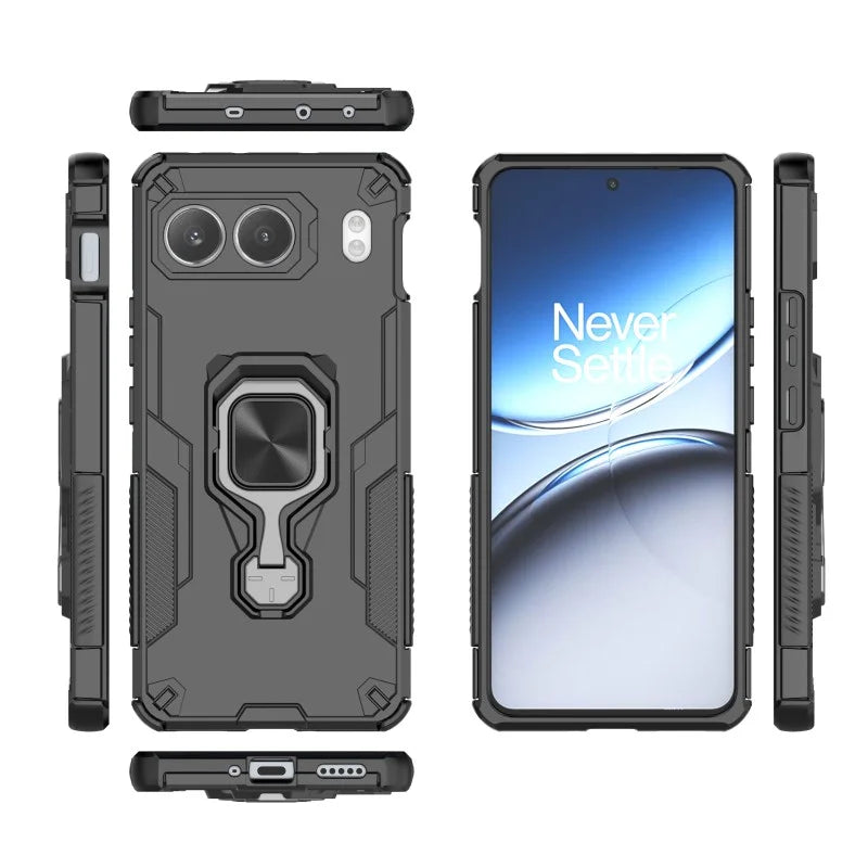 WANLONFENG For OnePlus Nord 4 Phone Case  PC TPU Back Cover Kickstand with Tempered Glass - Black - 3