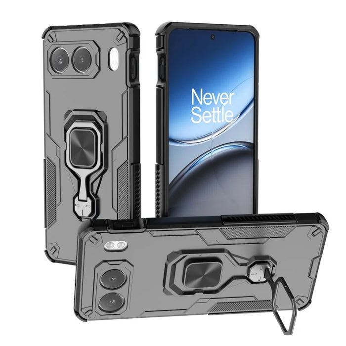 WANLONFENG For OnePlus Nord 4 Phone Case  PC TPU Back Cover Kickstand with Tempered Glass - Black - 5
