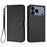 For iPhone 18 Pro / 17 Pro Leather Case Wallet Stand Phone Cover with Wrist Strap - Black - 1