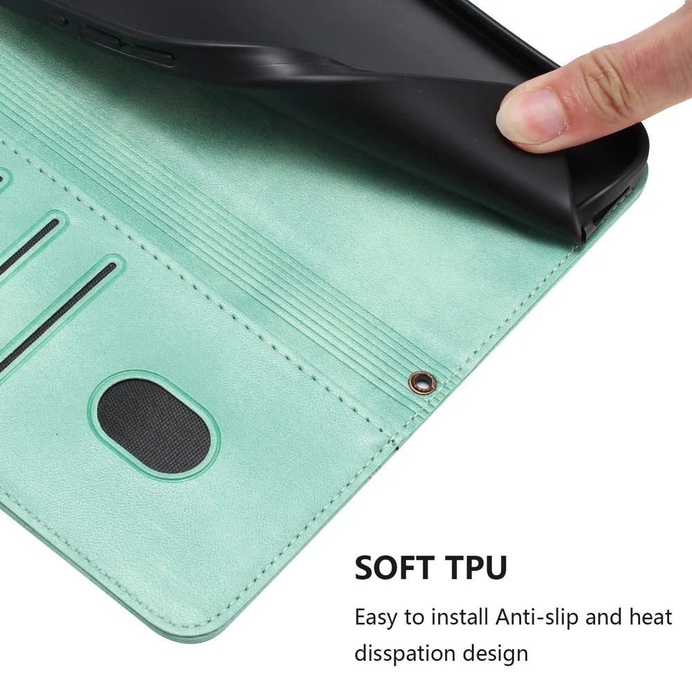 For iPhone 18 Pro / 17 Pro Cases Wallet Stand Retro Texture Leather Phone Cover with Lanyard - Mint Green - 6