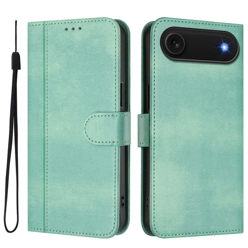 For iPhone Air Cases Wallet Stand Retro Texture Leather Phone Cover with Lanyard - Mint Green - 1