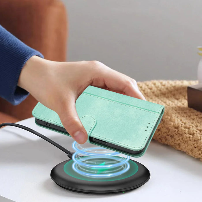 For iPhone Air Cases Wallet Stand Retro Texture Leather Phone Cover with Lanyard - Mint Green - 5