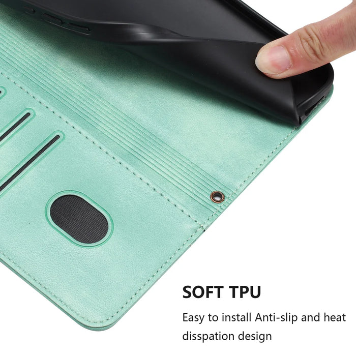 For iPhone Air Cases Wallet Stand Retro Texture Leather Phone Cover with Lanyard - Mint Green - 6