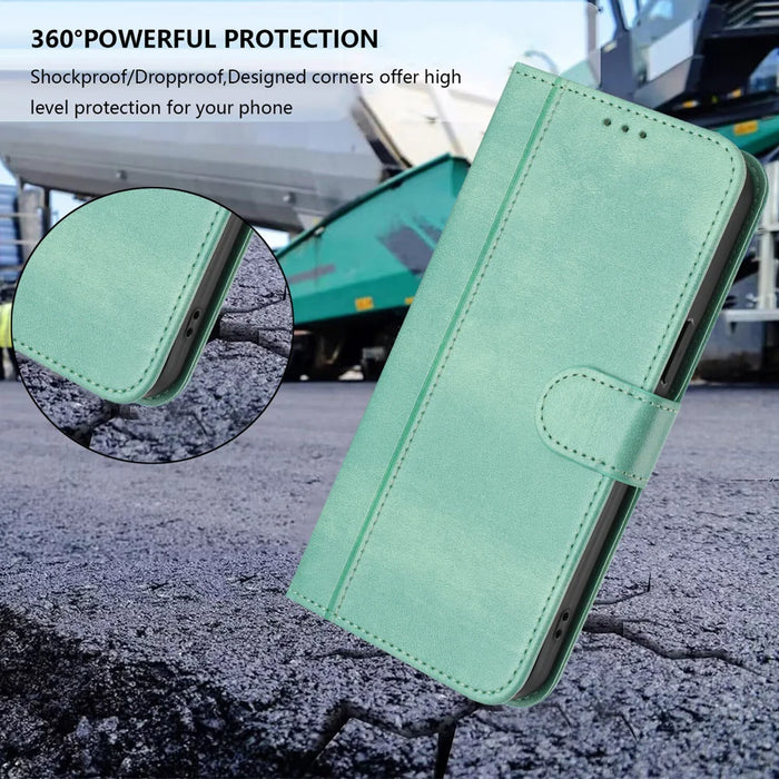 For iPhone Air Cases Wallet Stand Retro Texture Leather Phone Cover with Lanyard - Mint Green - 7