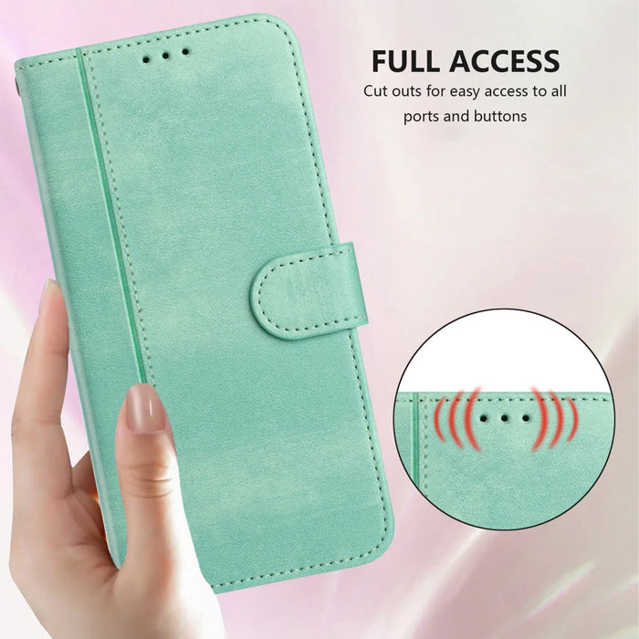 For iPhone 17 Cases Wallet Stand Retro Texture Leather Phone Cover with Lanyard - Mint Green - 6