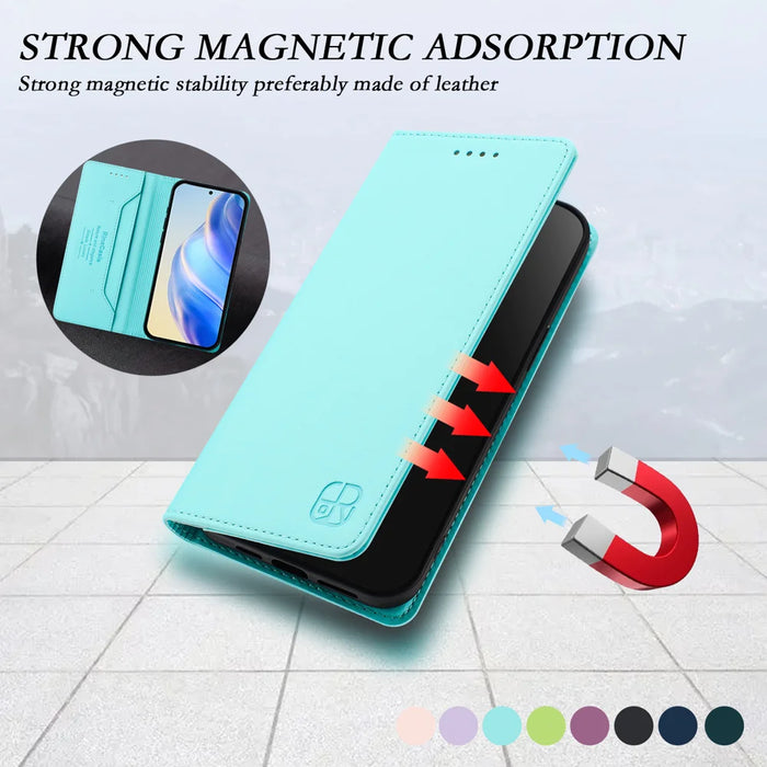 For iPhone 18 Pro / 17 Pro Leather Case RINACASIS RC01 Phone Cover with RFID Blocking Wallet Stand - Mint Green - 6