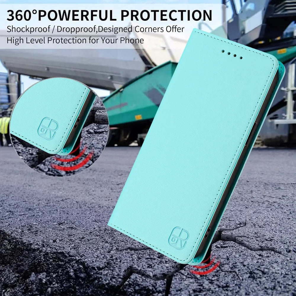 For iPhone Air Leather Case RINACASIS RC01 Phone Cover with RFID Blocking Wallet Stand - Mint Green - 7