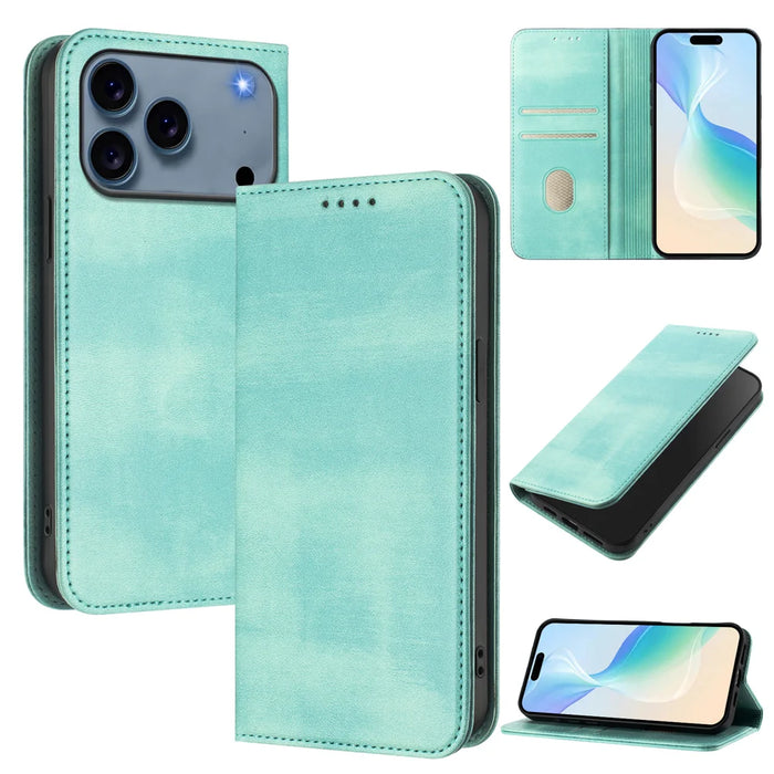 For iPhone 18 Pro Max / 17 Pro Max Wallet Cases Retro Texture RFID Blocking Leather Phone Cover - Mint Green - 2