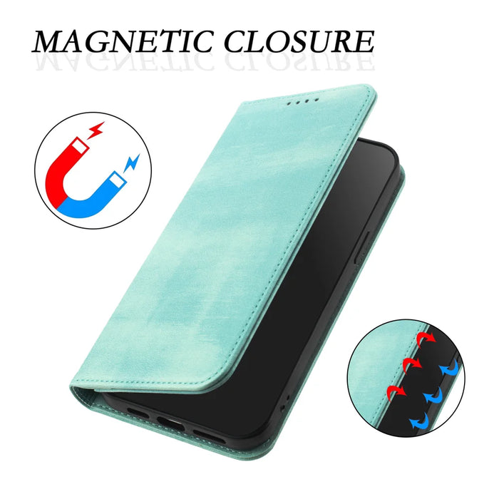 For iPhone 18 Pro Max / 17 Pro Max Wallet Cases Retro Texture RFID Blocking Leather Phone Cover - Mint Green - 6