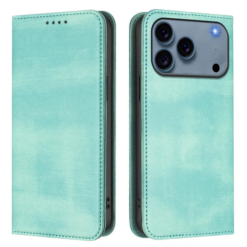 For iPhone 18 Pro / 17 Pro Wallet Cases Retro Texture RFID Blocking Leather Phone Cover - Mint Green - 1
