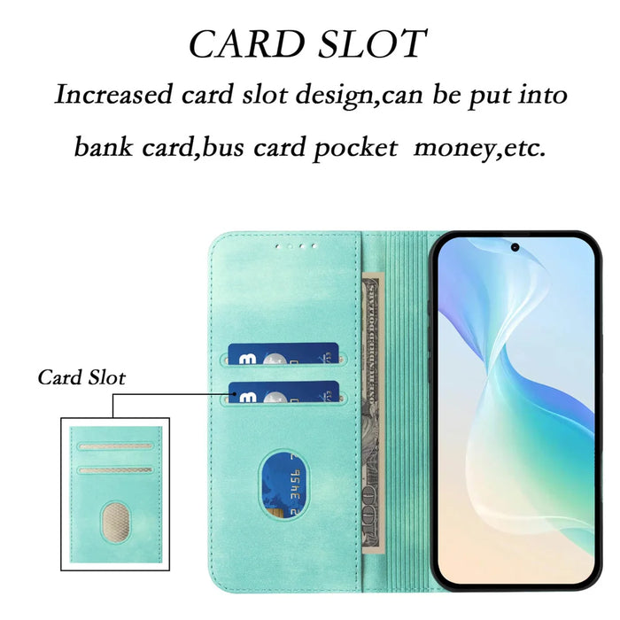 For iPhone 18 Pro / 17 Pro Wallet Cases Retro Texture RFID Blocking Leather Phone Cover - Mint Green - 7