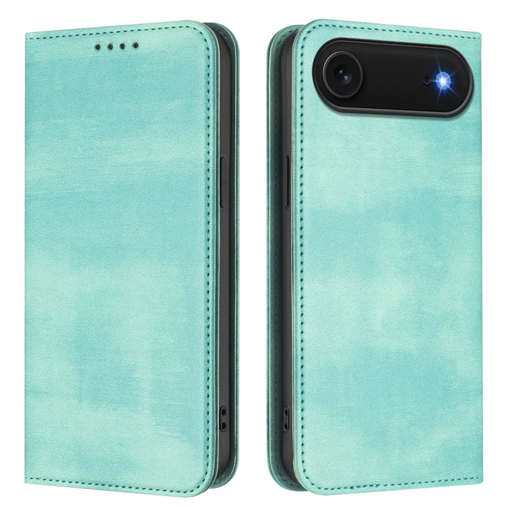 For iPhone Air Wallet Cases Retro Texture RFID Blocking Leather Phone Cover - Mint Green - 1