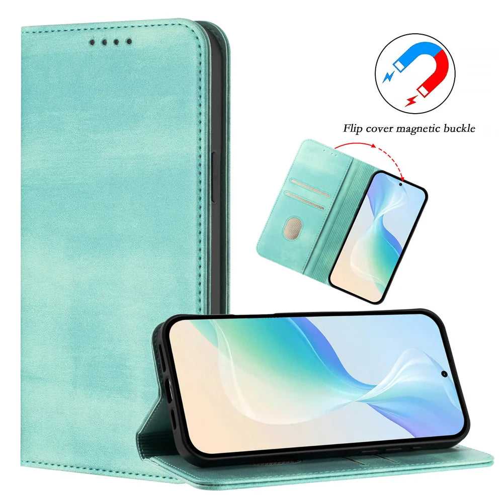 For iPhone Air Wallet Cases Retro Texture RFID Blocking Leather Phone Cover - Mint Green - 4