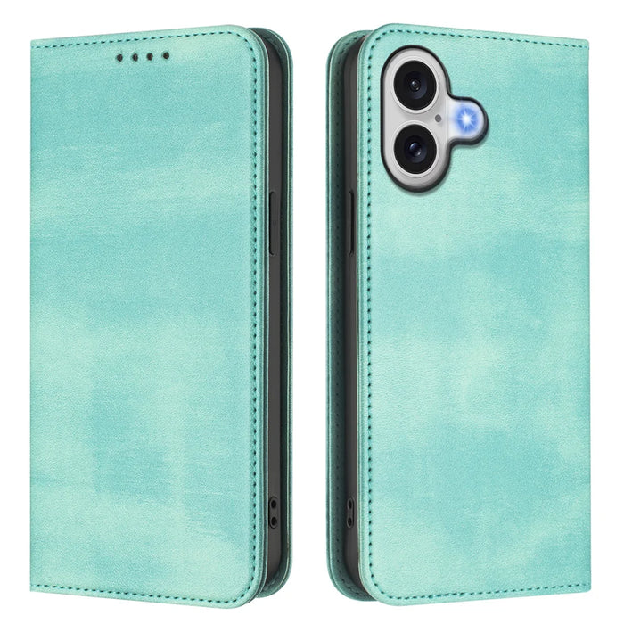 For iPhone 17 Wallet Cases Retro Texture RFID Blocking Leather Phone Cover - Mint Green - 1