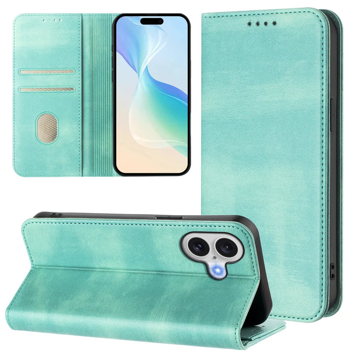 For iPhone 17 Wallet Cases Retro Texture RFID Blocking Leather Phone Cover - Mint Green - 3