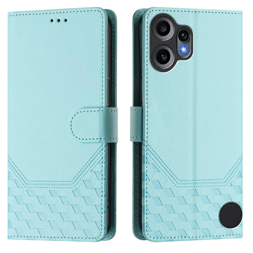 For Nothing CMF Phone 2 Pro Case Imprinted Honeycomb RFID Blocking Leather Phone Cover with Strap - Mint Green - 1