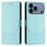 For iPhone 18 Pro / 17 Pro Case Imprinted Honeycomb RFID Blocking Leather Phone Cover with Strap - Mint Green - 1