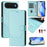 For iPhone Air Case Imprinted Honeycomb RFID Blocking Leather Phone Cover with Strap - Mint Green - 5