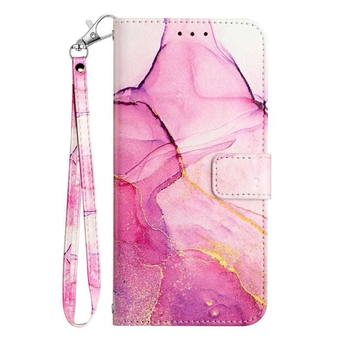 For iPhone 18 Pro Max / 17 Pro Max Case with Strap Marble Pattern Leather Phone Cover Card Holder - Pink / Purple / Gold LS001 - 3
