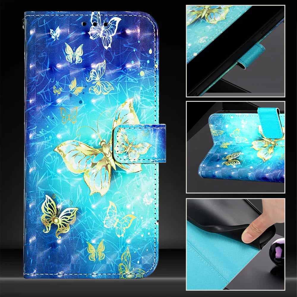 For iPhone 18 Pro Max / 17 Pro Max Leather Case Pattern Printing Wallet Stand Mobile Cover with Strap - Golden Butterflies - 5