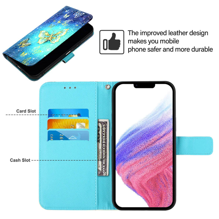 For iPhone 18 Pro / 17 Pro Leather Case Pattern Printing Wallet Stand Mobile Cover with Strap - Golden Butterflies - 3