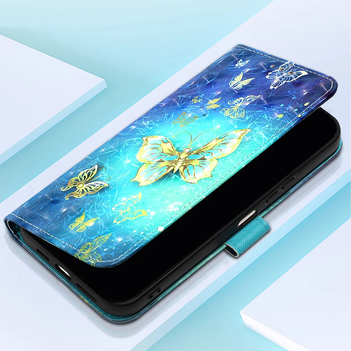 For iPhone 18 Pro / 17 Pro Leather Case Pattern Printing Wallet Stand Mobile Cover with Strap - Golden Butterflies - 7