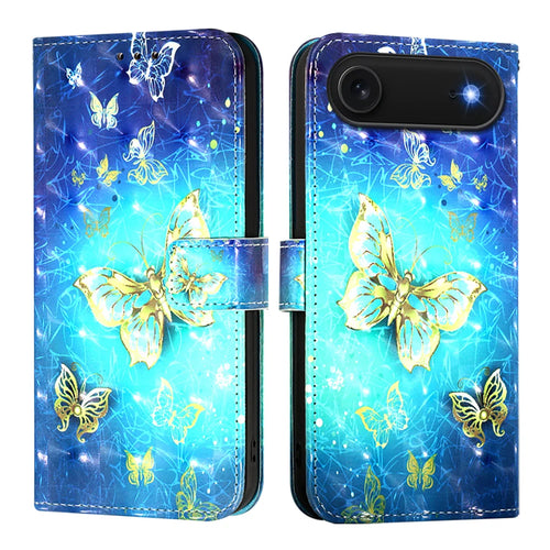 For iPhone Air Leather Case Pattern Printing Wallet Stand Mobile Cover with Strap - Golden Butterflies - 1