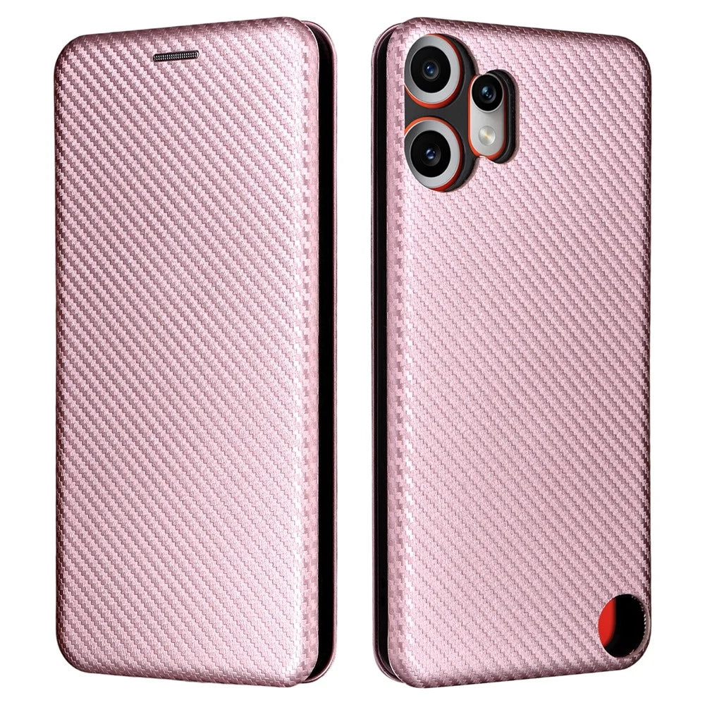 For Nothing CMF Phone 2 Pro Case Carbon Fiber Texture Drop-Proof PU Leather Phone Cover - Rose Gold - 1