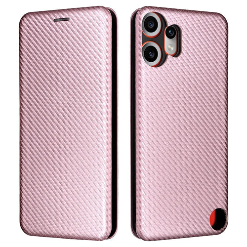 For Nothing CMF Phone 2 Pro Case Carbon Fiber Texture Drop-Proof PU Leather Phone Cover - Rose Gold - 1