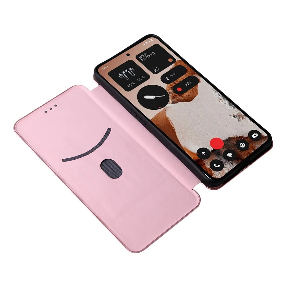 For Nothing CMF Phone 2 Pro Case Carbon Fiber Texture Drop-Proof PU Leather Phone Cover - Rose Gold - 2