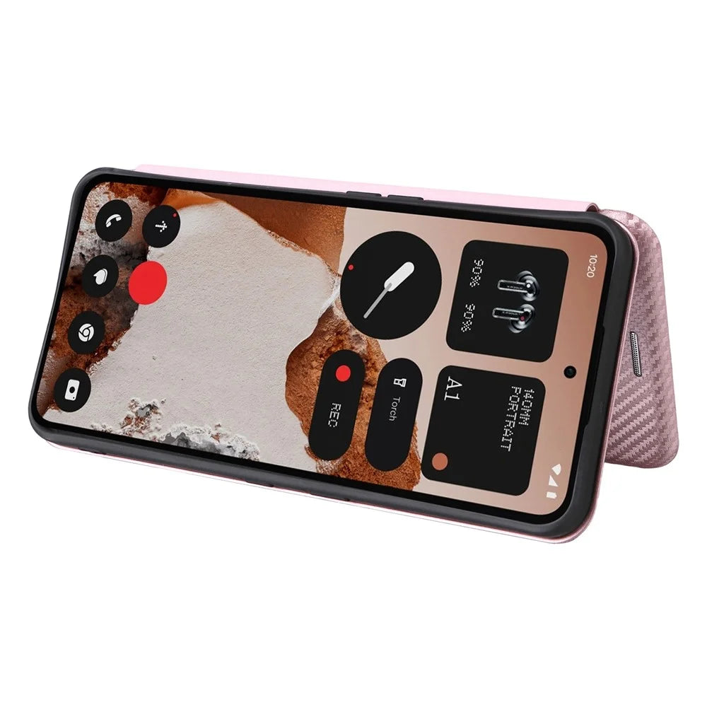 For Nothing CMF Phone 2 Pro Case Carbon Fiber Texture Drop-Proof PU Leather Phone Cover - Rose Gold - 3