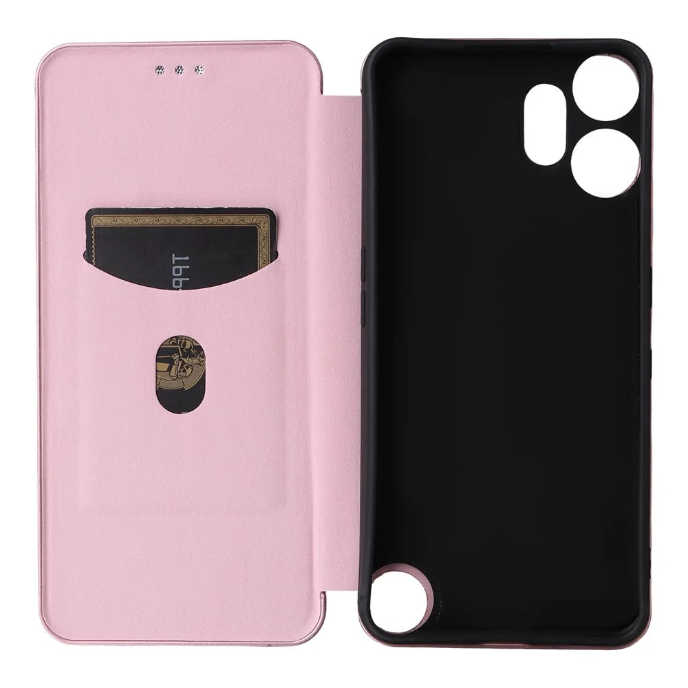 For Nothing CMF Phone 2 Pro Case Carbon Fiber Texture Drop-Proof PU Leather Phone Cover - Rose Gold - 4