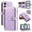 For iPhone 16 Wallet Case with Straps, Rhombus Leather Stand Phone Cover - Purple - 1
