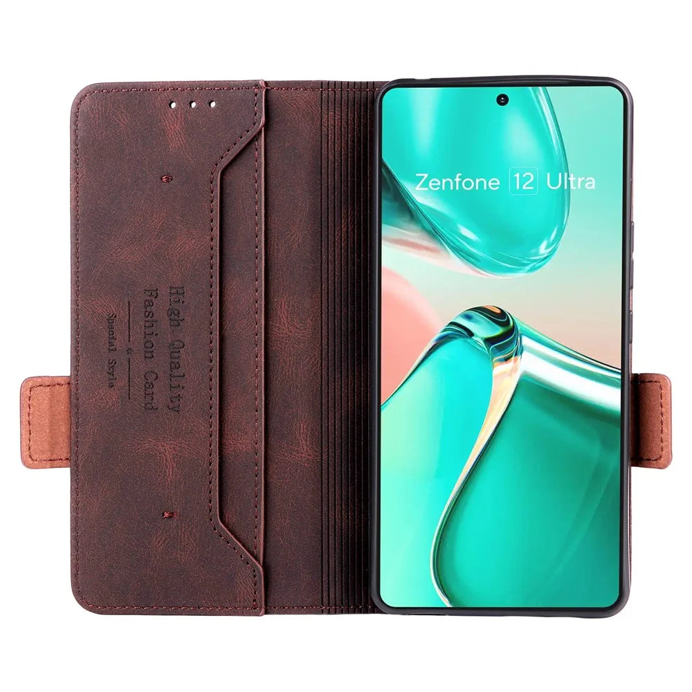 For Asus Zenfone 12 Ultra 5G Case Leather Wallet Flip Phone Cover with Hardware Decor - Coffee - 2