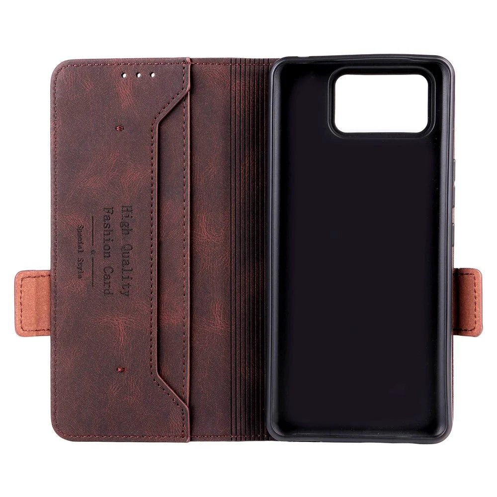For Asus Zenfone 12 Ultra 5G Case Leather Wallet Flip Phone Cover with Hardware Decor - Coffee - 5