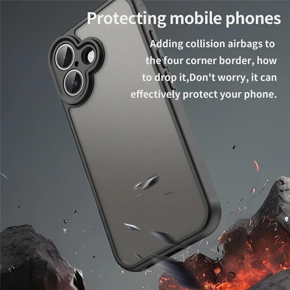 For iPhone 17 Case Drop Proof Airbags Frosted Translucent PC + TPU Phone Back Cover - Black - 3