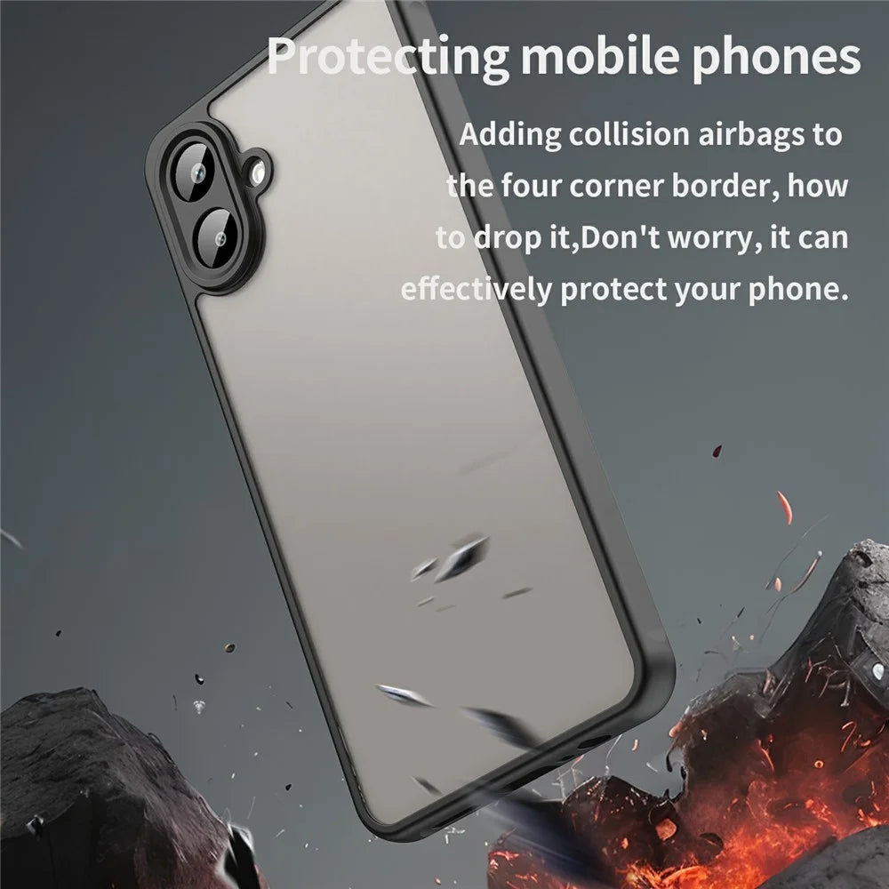 For Samsung Galaxy A07 4G Case Drop Proof Airbags Frosted Translucent PC + TPU Phone Back Cover - Black - 3