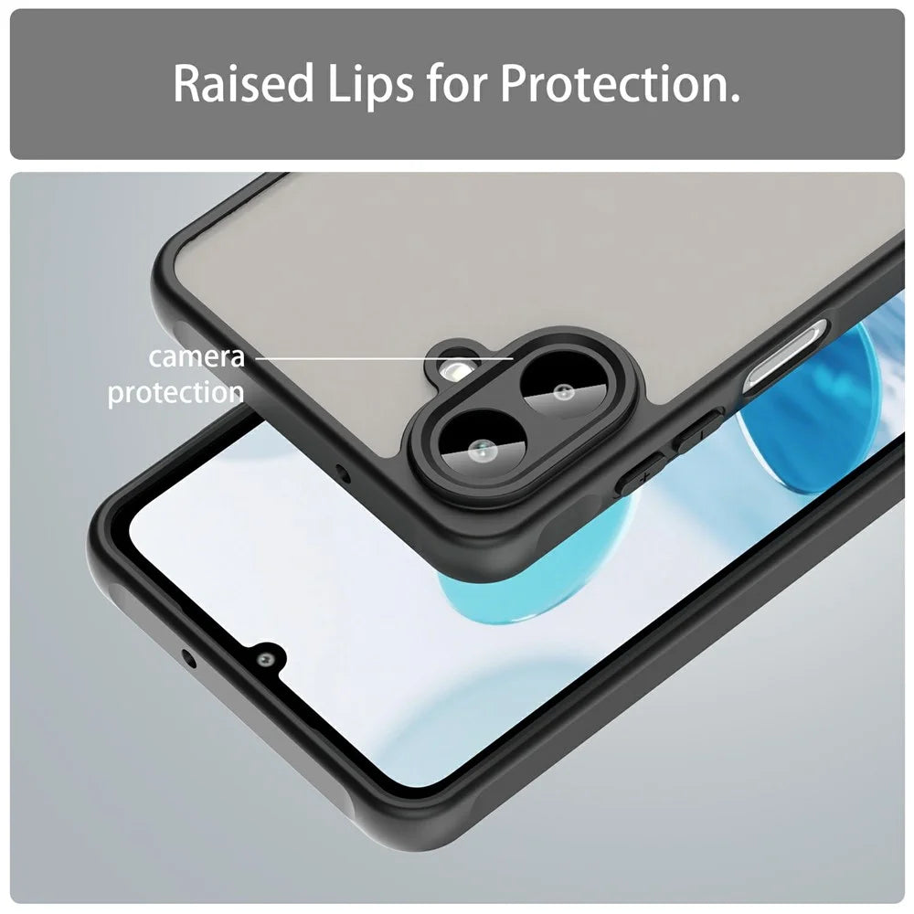 For Samsung Galaxy A07 4G Case Drop Proof Airbags Frosted Translucent PC + TPU Phone Back Cover - Black - 6