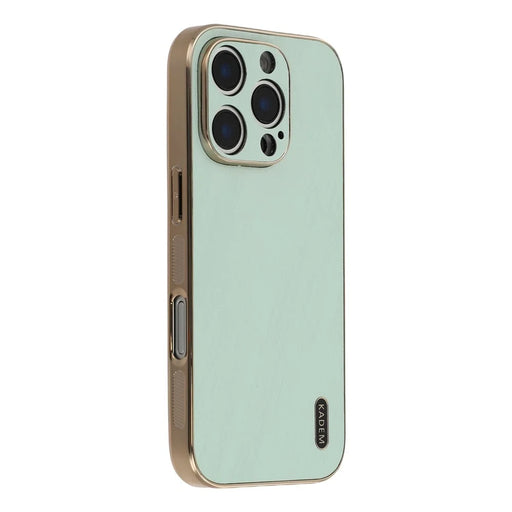 KADEM For iPhone 16 Pro Case Electroplating Silk Texture PU + TPU Phone Back Cover - Green - 1