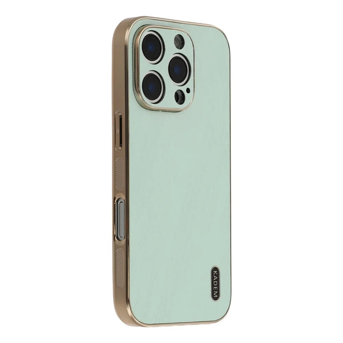 KADEM For iPhone 16 Pro Case Electroplating Silk Texture PU + TPU Phone Back Cover - Green - 1