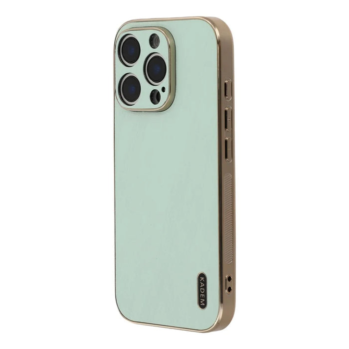 KADEM For iPhone 16 Pro Case Electroplating Silk Texture PU + TPU Phone Back Cover - Green - 4