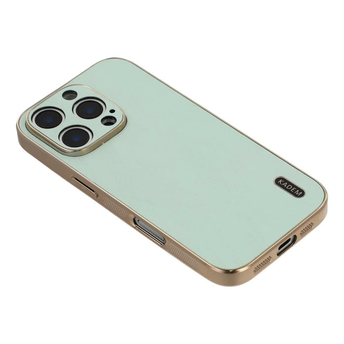 KADEM For iPhone 16 Pro Case Electroplating Silk Texture PU + TPU Phone Back Cover - Green - 5