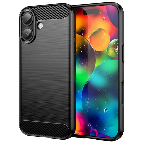 For iPhone 17 Case Protective Phone Cover Carbon Fiber Texture Brushed - Black - 1