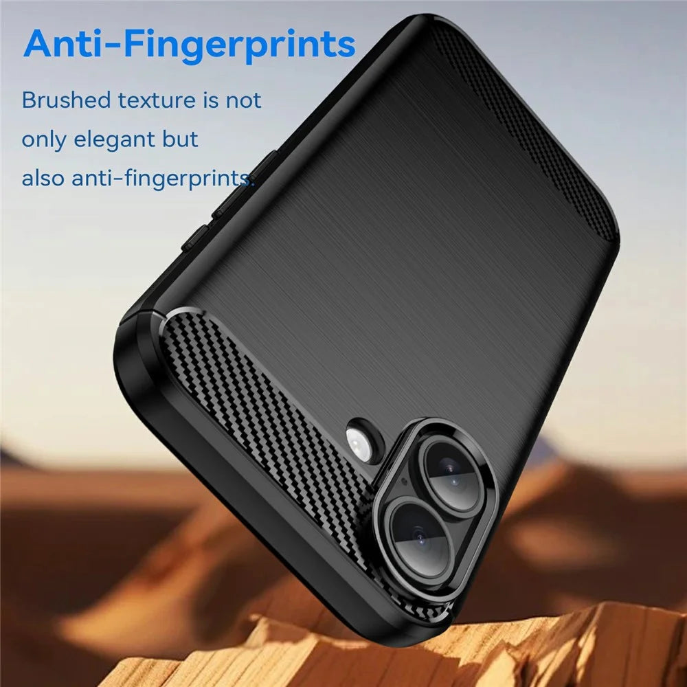 For iPhone 17 Case Protective Phone Cover Carbon Fiber Texture Brushed - Black - 3