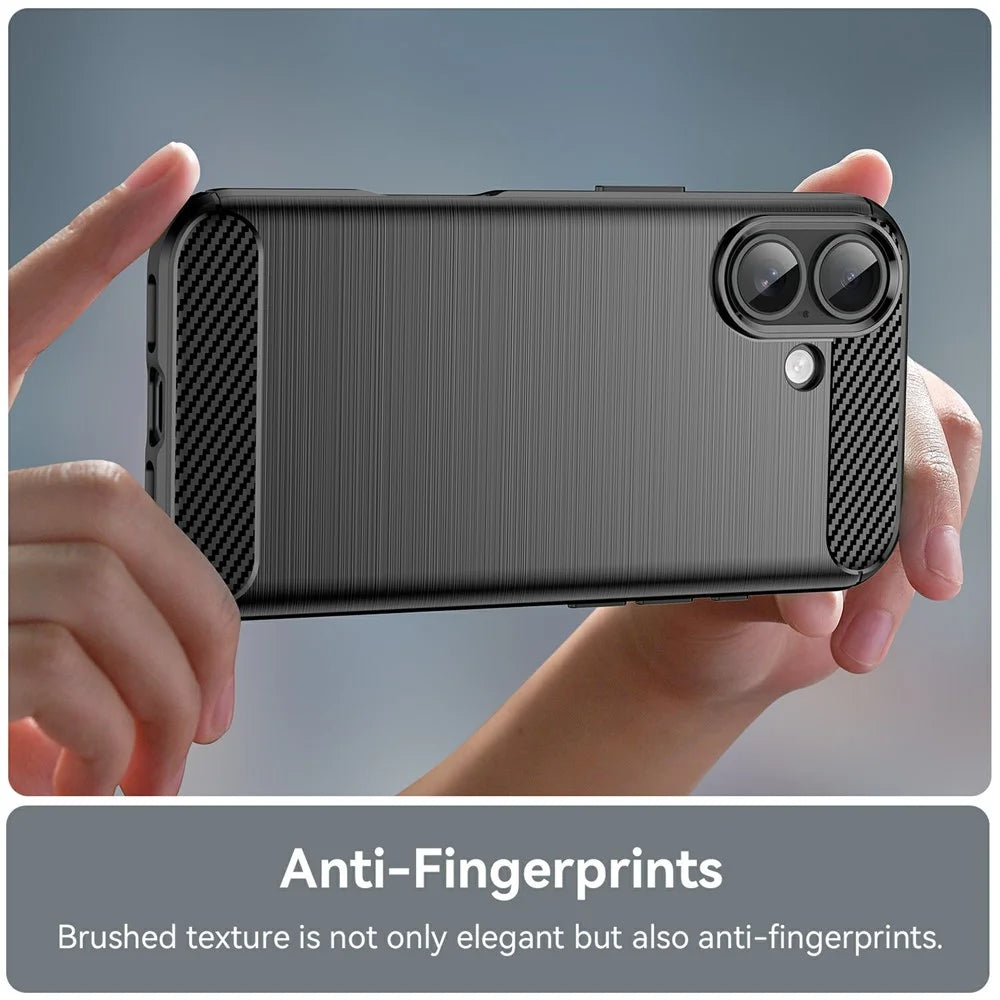For iPhone 17 Case Protective Phone Cover Carbon Fiber Texture Brushed - Black - 5