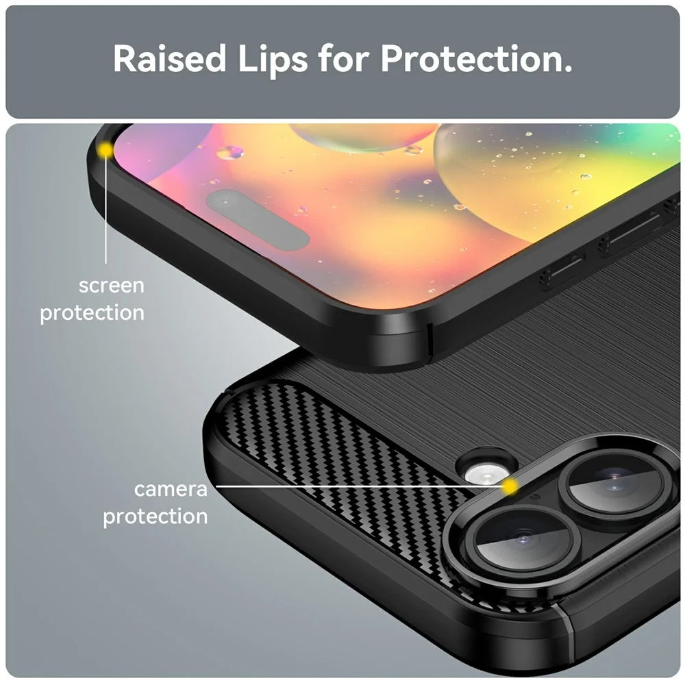 For iPhone 17 Case Protective Phone Cover Carbon Fiber Texture Brushed - Black - 6