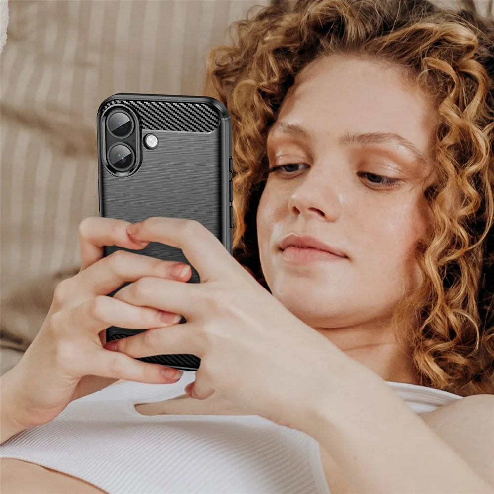 For iPhone 17 Case Protective Phone Cover Carbon Fiber Texture Brushed - Black - 7