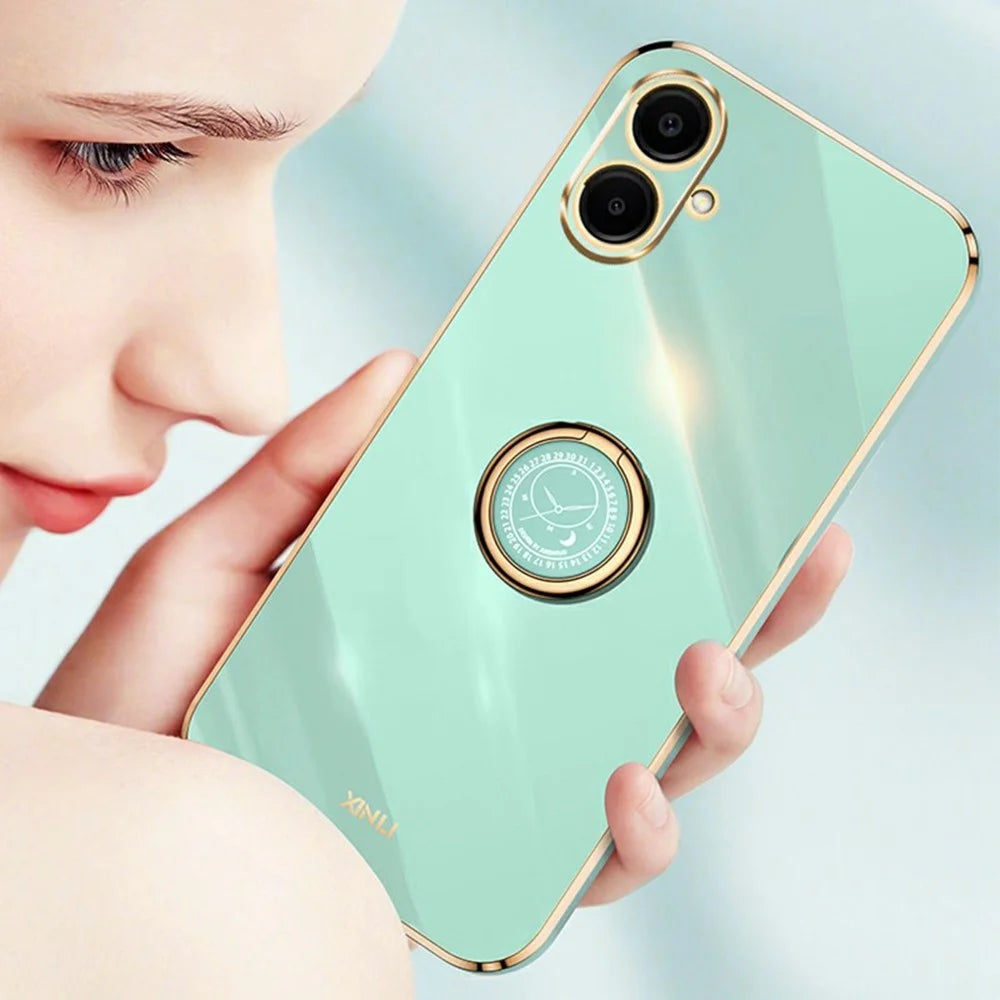 XINLI For Samsung Galaxy A08 5G / A08 4G / A07 5G / A07 4G Case Ring Kickstand Electroplating TPU Phone Cover - Cyan - 3