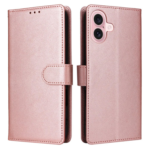 For iPhone 17 Case Wallet Stand View PU Leather Phone Cover with Wrist Strap - Rose Gold - 1