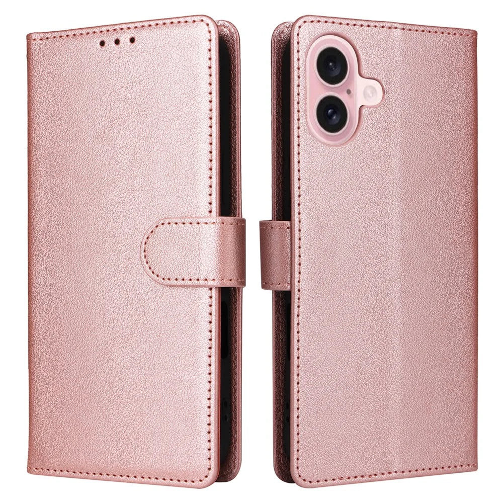 For iPhone 17 Case Wallet Stand View PU Leather Phone Cover with Wrist Strap - Rose Gold - 1